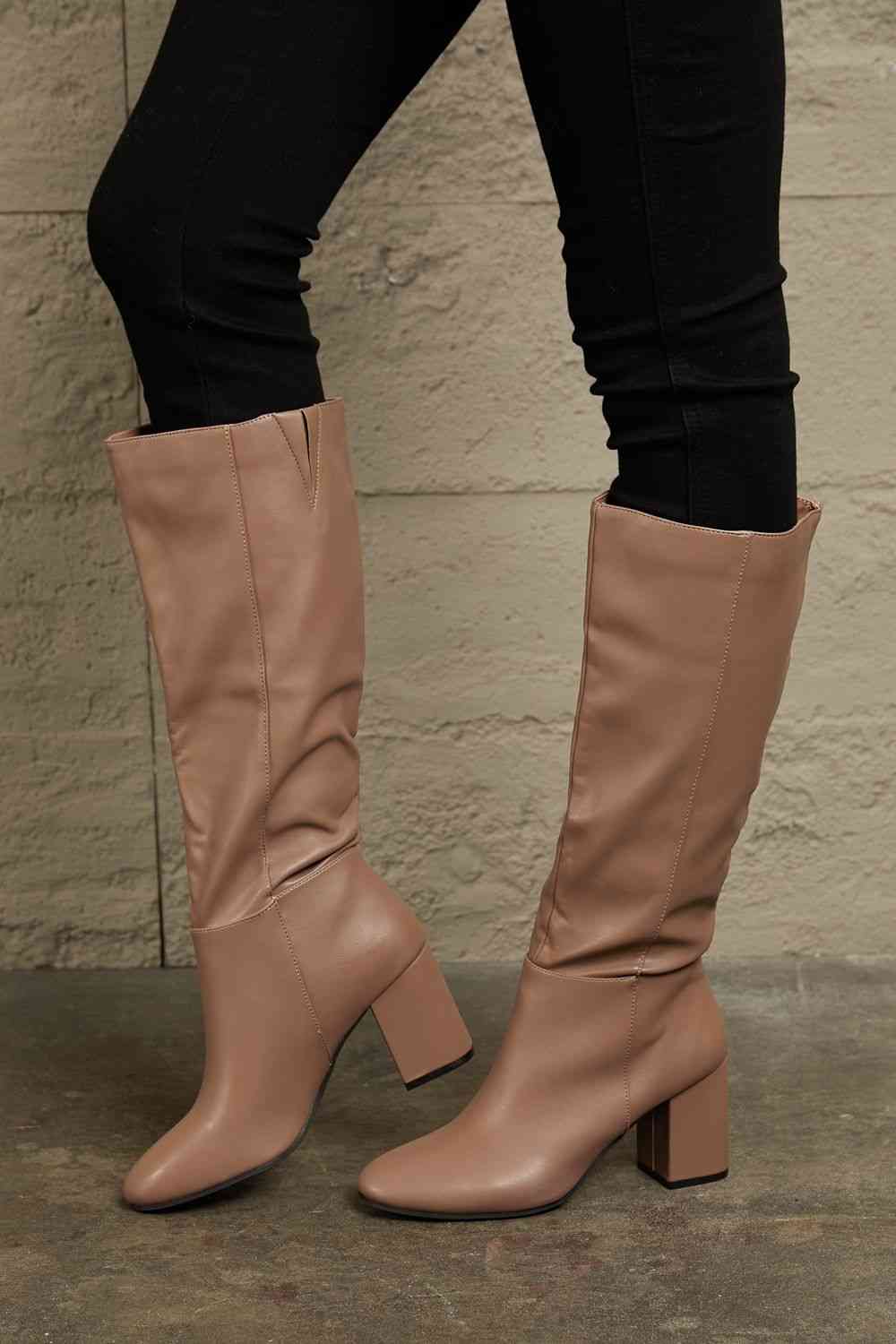 East Lion Corp Block Heel Knee High Boots - Flyclothing LLC