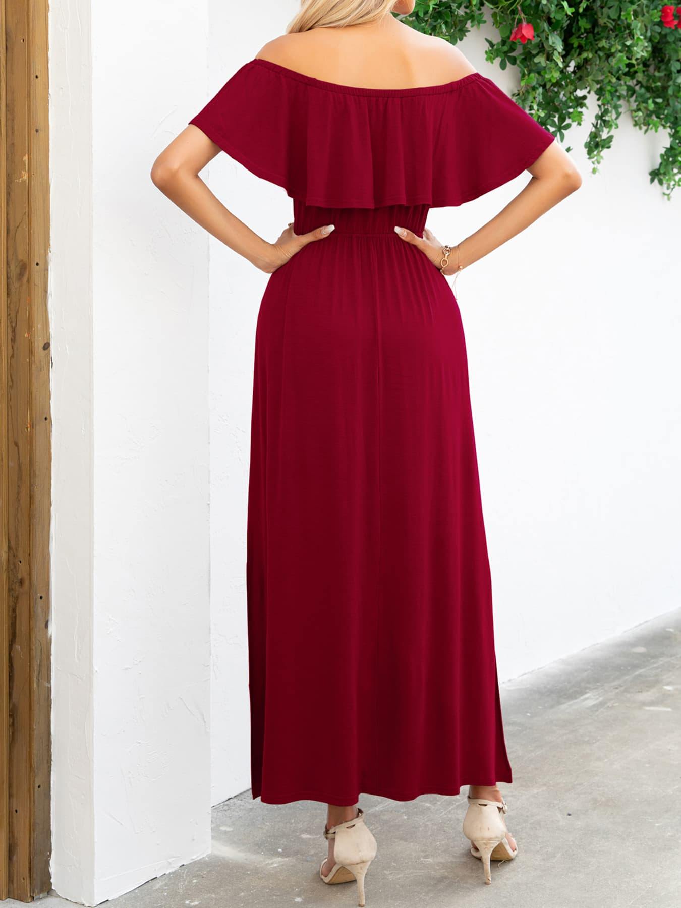 Off-Shoulder Slit Maxi Dress - Flyclothing LLC