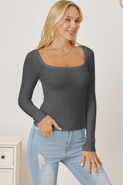 Square Neck Long Sleeve T-Shirt - Flyclothing LLC