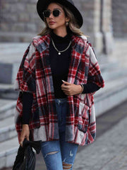 Plaid Hooded Coat with Pockets - Flyclothing LLC