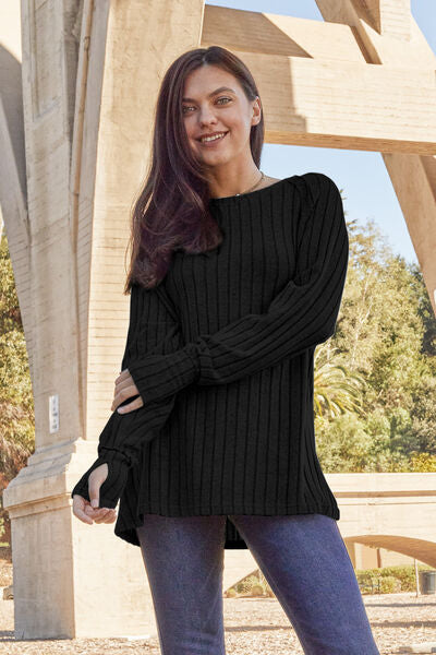 Basic Bae Full Size Ribbed Round Neck Long Sleeve Knit Top - Flyclothing LLC