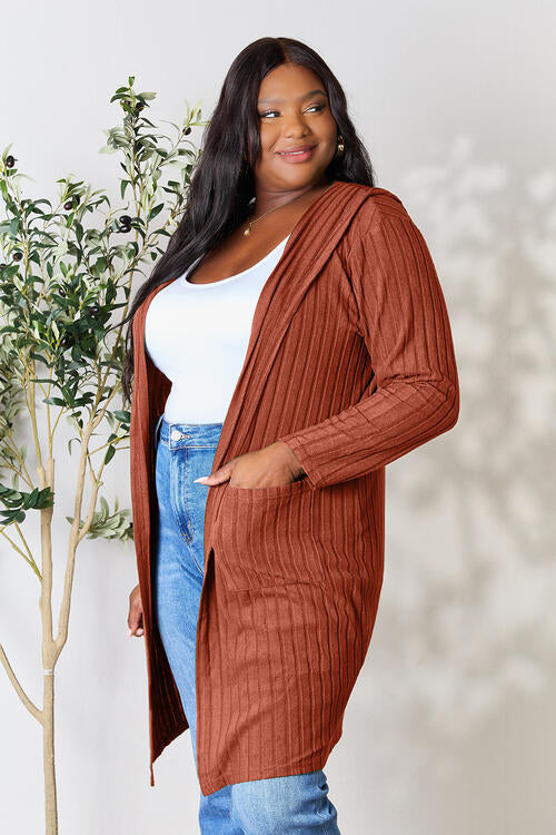 Basic Bae Full Size Ribbed Open Front Long Sleeve Cardigan - Flyclothing LLC