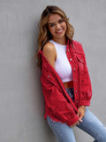 Distressed Drop Shoulder Denim Jacket - Trendsi