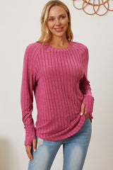 Basic Bae Full Size Ribbed Thumbhole Sleeve T-Shirt - Flyclothing LLC