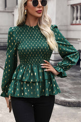 Smocked Flounce Sleeve Layered Blouse - Flyclothing LLC