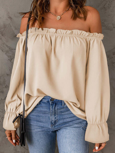 Off-Shoulder Flounce Sleeve Blouse - Flyclothing LLC