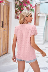 Swiss Dot Petal Sleeve Notched Top - Flyclothing LLC