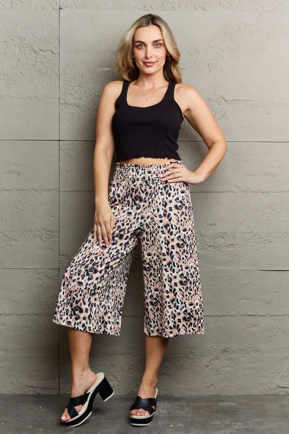 Ninexis Leopard High Waist Flowy Wide Leg Pants with Pockets - Flyclothing LLC