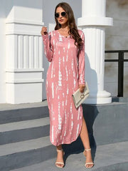 Slit V-Neck Long Sleeve Midi Dress - Flyclothing LLC