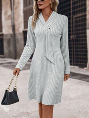 Ribbed Long Sleeve Sweater Dress - Flyclothing LLC