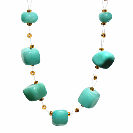 Floating Stone & Maasai Bead Necklace, Aquamarine Blue - Flyclothing LLC