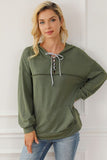 Lace-Up Exposed Seam Hoodie with Pocket - Flyclothing LLC