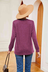 Buttoned Notched Neck Long Sleeve Top - Trendsi