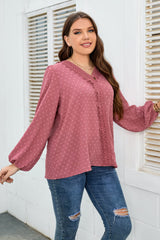 Plus Size Lace Trim V-Neck Balloon Sleeve Blouse - Flyclothing LLC