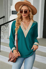 V-Neck Long Sleeve Blouse - Flyclothing LLC