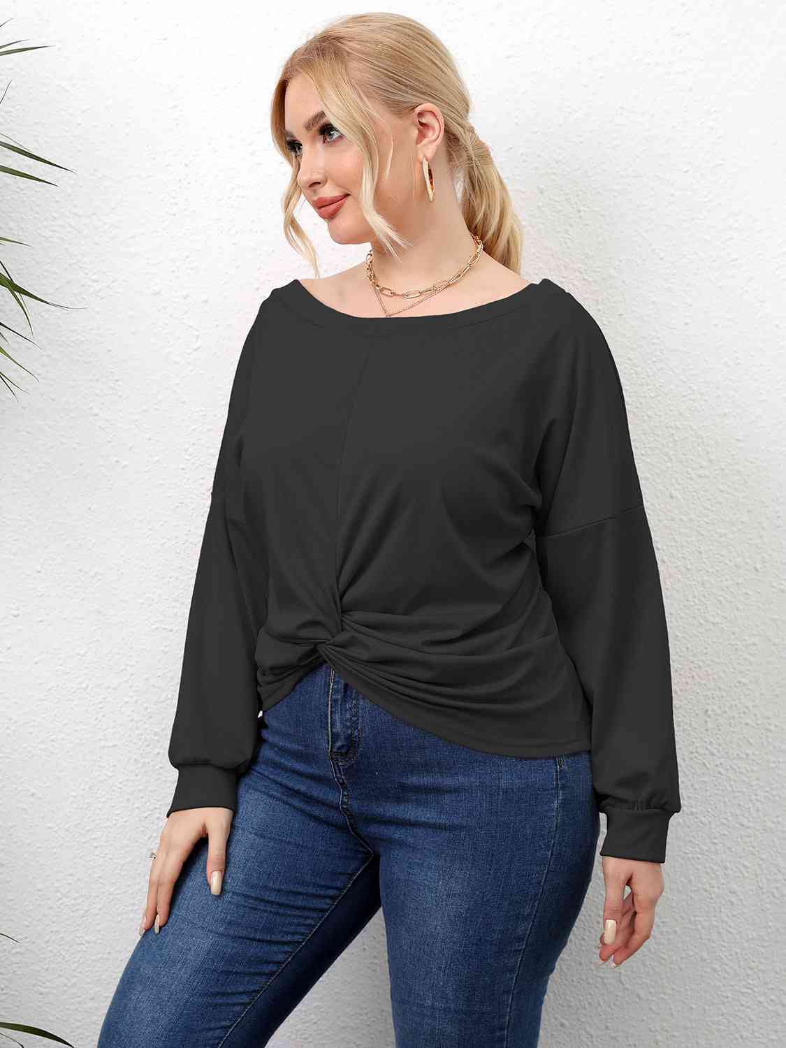 Plus Size Twisted Drop Shoulder T-Shirt - Flyclothing LLC