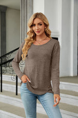 Round Neck Long Sleeve T-Shirt - Flyclothing LLC