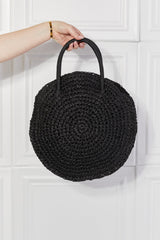 Justin Taylor Beach Date Straw Rattan Handbag in Black - Flyclothing LLC