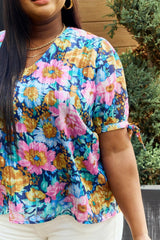 Petal Dew Full Size Floral V-Neck Tie Detail Blouse - Flyclothing LLC