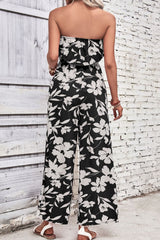 Floral Strapless Wide Leg Jumpsuit - Flyclothing LLC