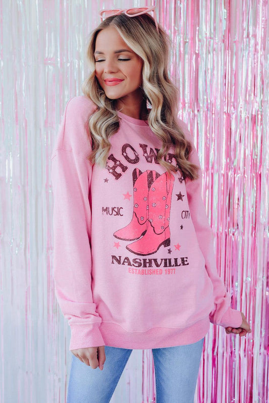 Cowboy Boots Graphic Dropped Shoulder Sweatshirt - Trendsi