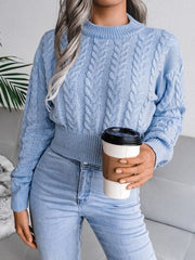 Cable-Knit Round Neck Sweater - Flyclothing LLC