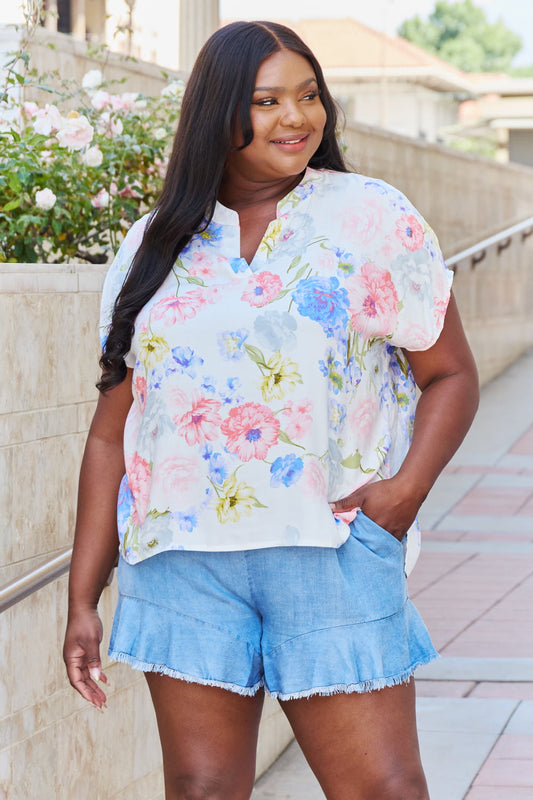 White Birch One And Only Full Size Short Sleve Floral Print Top - Flyclothing LLC