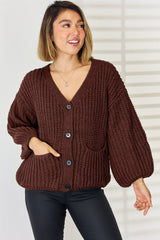 Pocketed Button Up Dropped Shoulder Cardigan - Flyclothing LLC