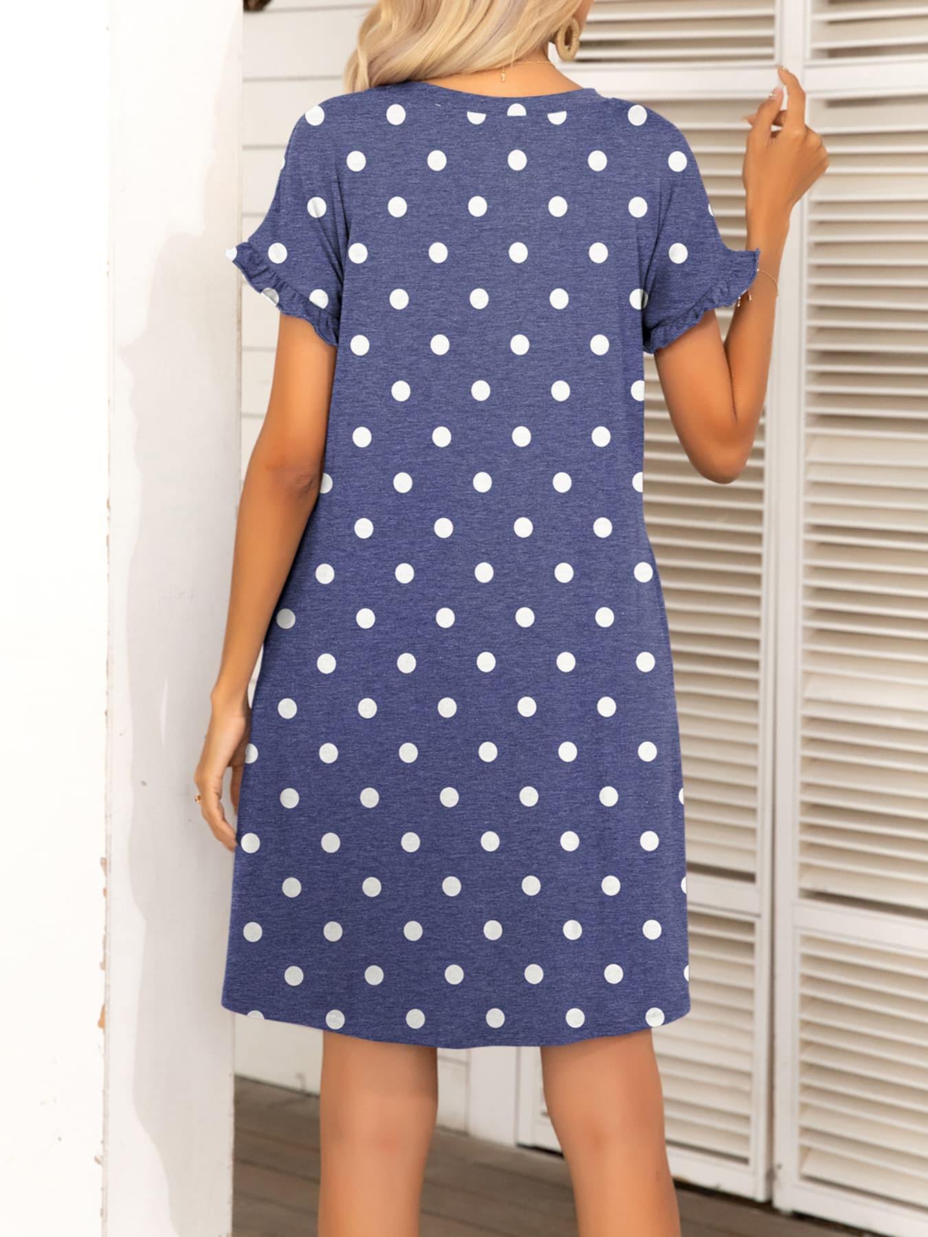 Round Neck Flounce Sleeve Dress with Pockets - Flyclothing LLC