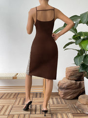 Leopard Color Block Cutout Sleeveless Knee-Length Dress - Flyclothing LLC