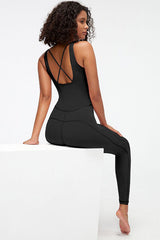 Crisscross Wide Strap Active Jumpsuit - Flyclothing LLC