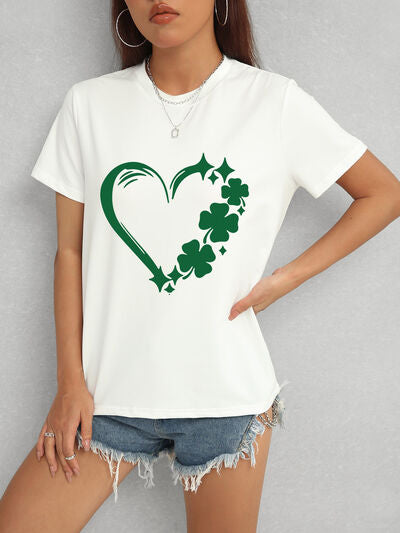 Heart Lucky Clover Round Neck Short Sleeve T-Shirt - Flyclothing LLC