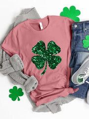 Lucky Clover Sequin Round Neck T-Shirt - Flyclothing LLC