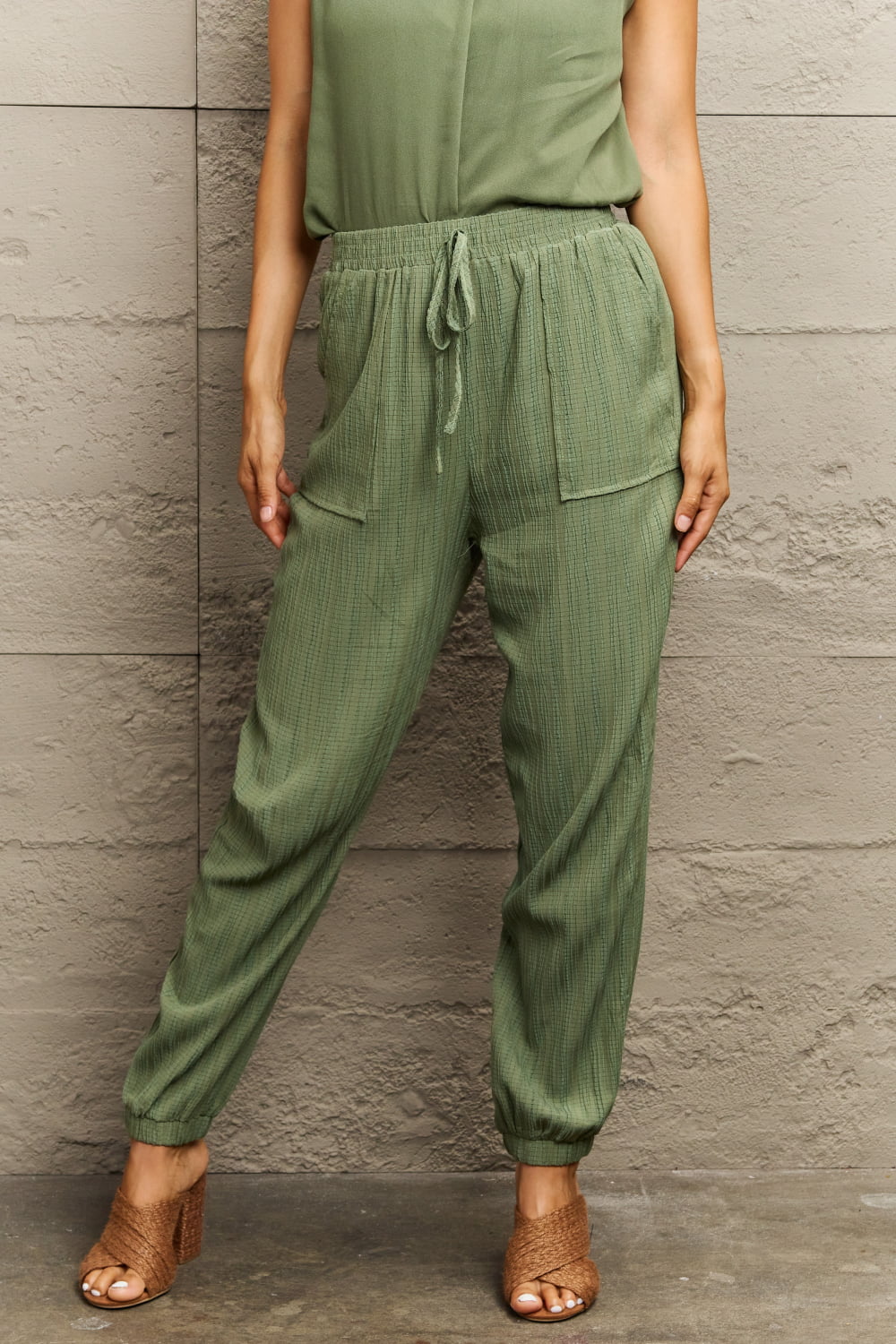 Tie Waist Long Pants with Pocket - Flyclothing LLC