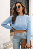 Cropped Round Neck Dropped Shoulder Pullover Sweater - Flyclothing LLC