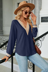 V-Neck Long Sleeve Blouse - Flyclothing LLC