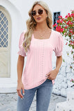 Eyelet Square Neck Short Sleeve T-Shirt - Flyclothing LLC