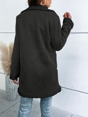 Contrast Button Up Lapel Collar Long Sleeve Coat - Flyclothing LLC