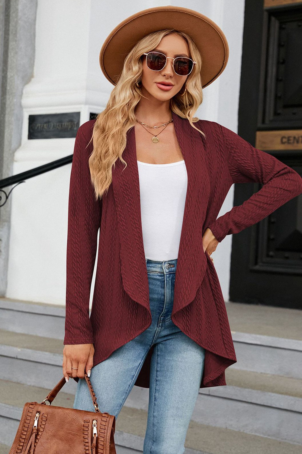 Open Front Long Sleeve Cardigan - Flyclothing LLC