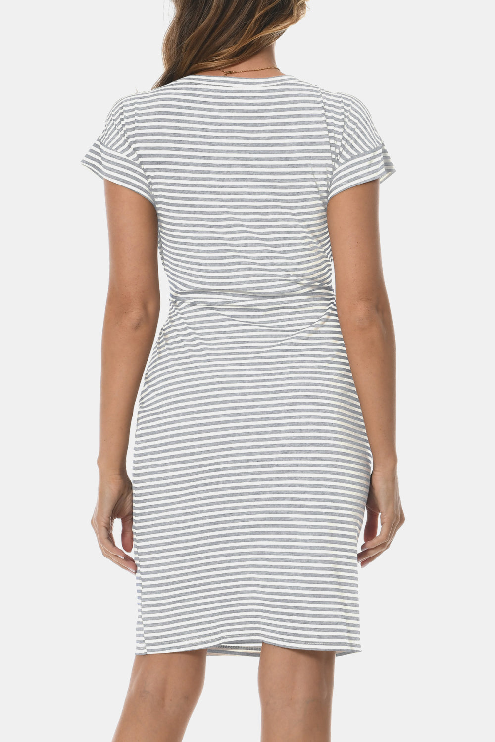 Tie Front Round Neck Short Sleeve Dress - Flyclothing LLC