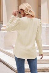 Round Neck Puff Sleeve Blouse - Flyclothing LLC