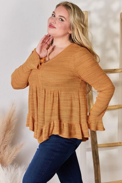 Hailey & Co Full Size V-Neck Flounce Sleeve Blouse - Flyclothing LLC