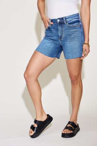 Judy Blue Full Size High Waist Slim Denim Shorts - Flyclothing LLC