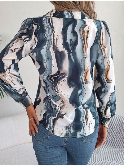 Printed Button Up Long Sleeve Shirt - Flyclothing LLC