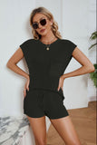 Ribbed Round Neck Pocket Knit Top and Shorts Set - Flyclothing LLC