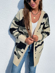 Camouflaged Dropped Shoulder Open Front Cardigan - Flyclothing LLC