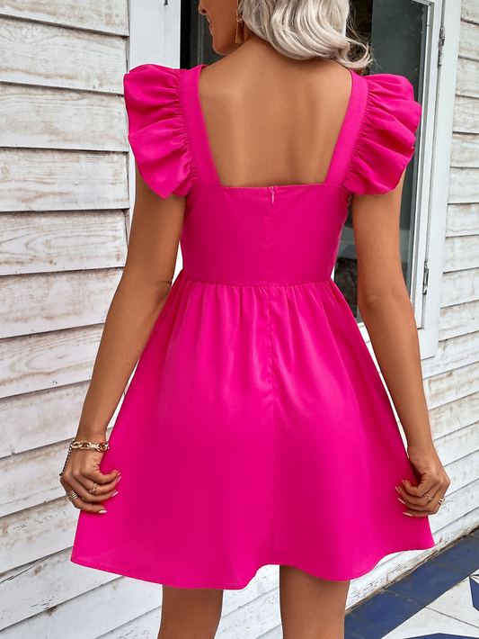 Ruffled Square Neck Dress - Flyclothing LLC