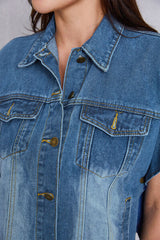 Pocketed Button Up Short Sleeve Denim Top - Flyclothing LLC