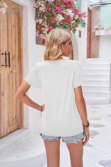 Contrast V-Neck Petal Sleeve Top - Flyclothing LLC