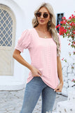 Eyelet Square Neck Short Sleeve T-Shirt - Flyclothing LLC